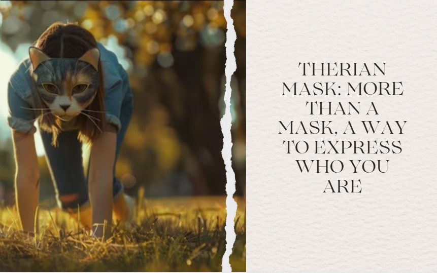 People wearing handmade therian wolf masks in a natural outdoor setting